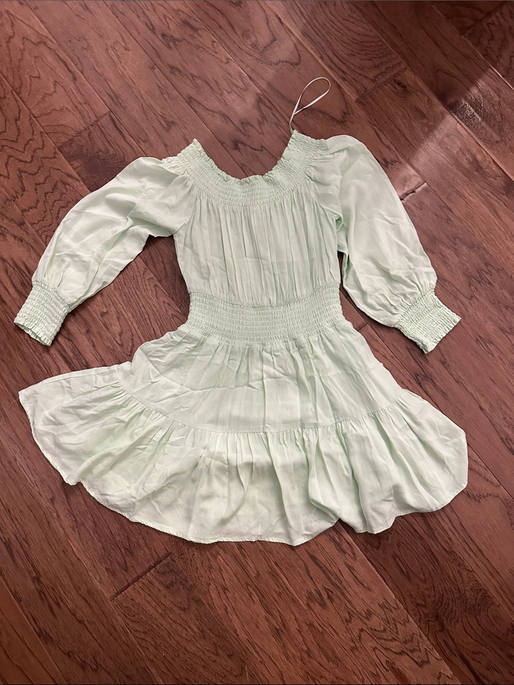 GB girls Light Mint Smocked Tiered Puff-Sleeve Dress